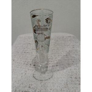 Vtg Libby Glass Marine Life Pilsner 22 Karat Gold MCM Beer Barware Cocktail Fish